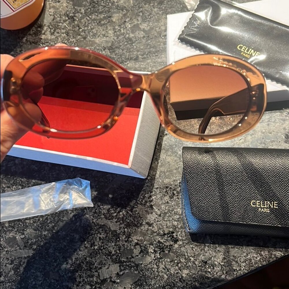 CELINE Triomphe 01 Sunglasses In Acetate BROWN CRYSTAL